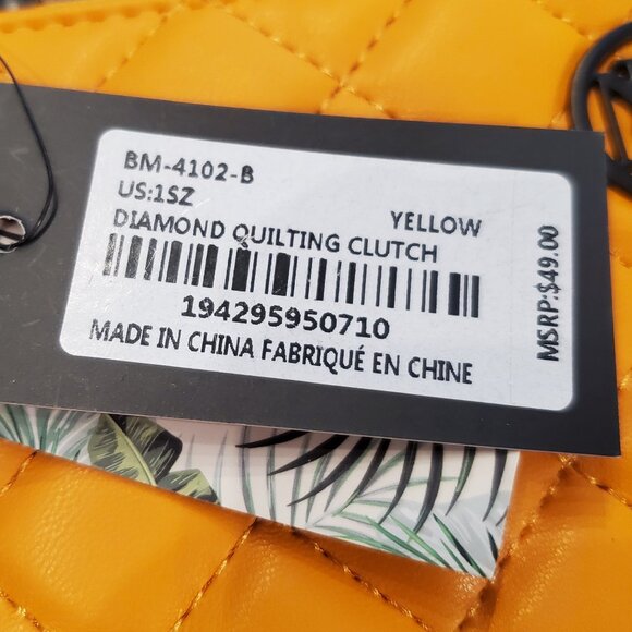 BNWT Badgley Mischka Studio Diamond Quilted Clutch Yellow w/ Black Hardware - Picture 4 of 7